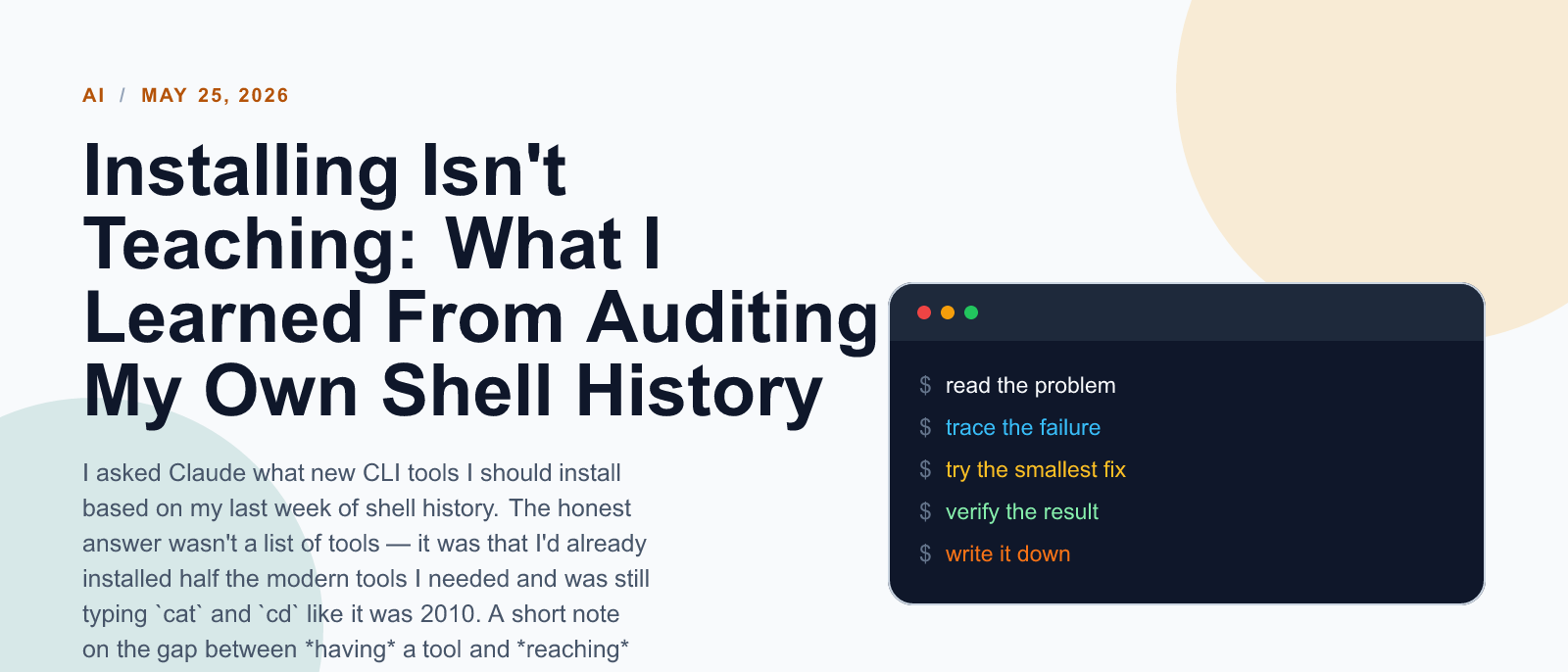 Installing Isn't Teaching: What I Learned From Auditing My Own Shell History