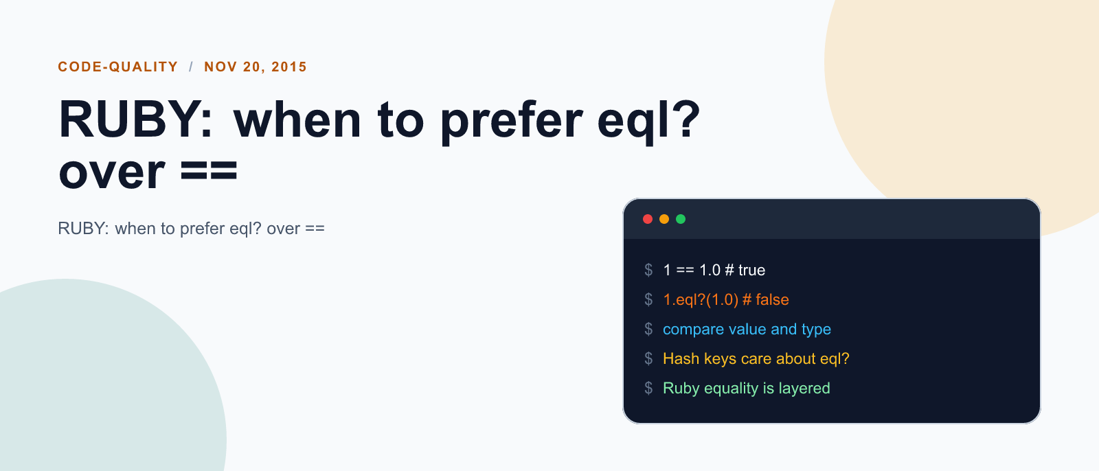 RUBY: when to prefer eql? over ==