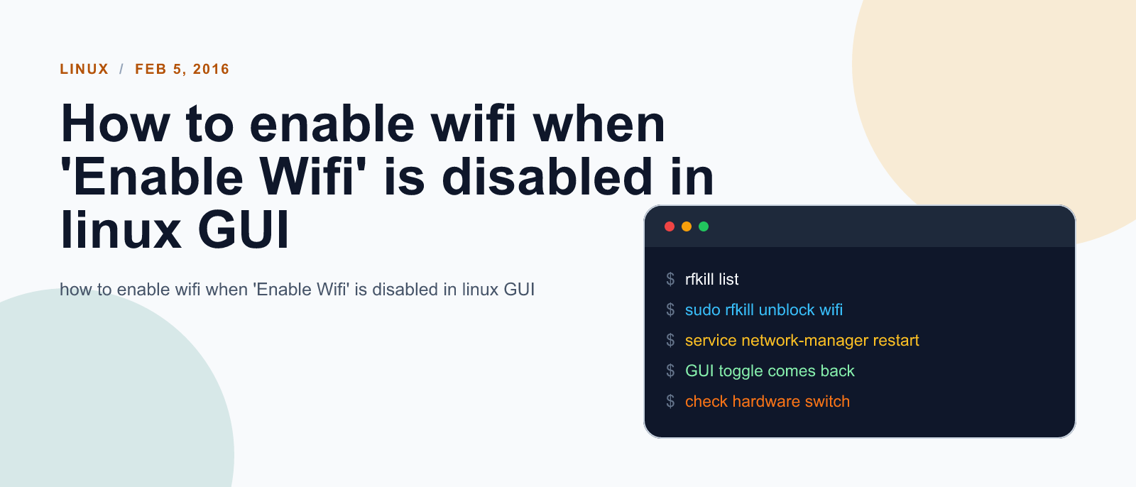 How to enable wifi when 'Enable Wifi' is disabled in linux GUI