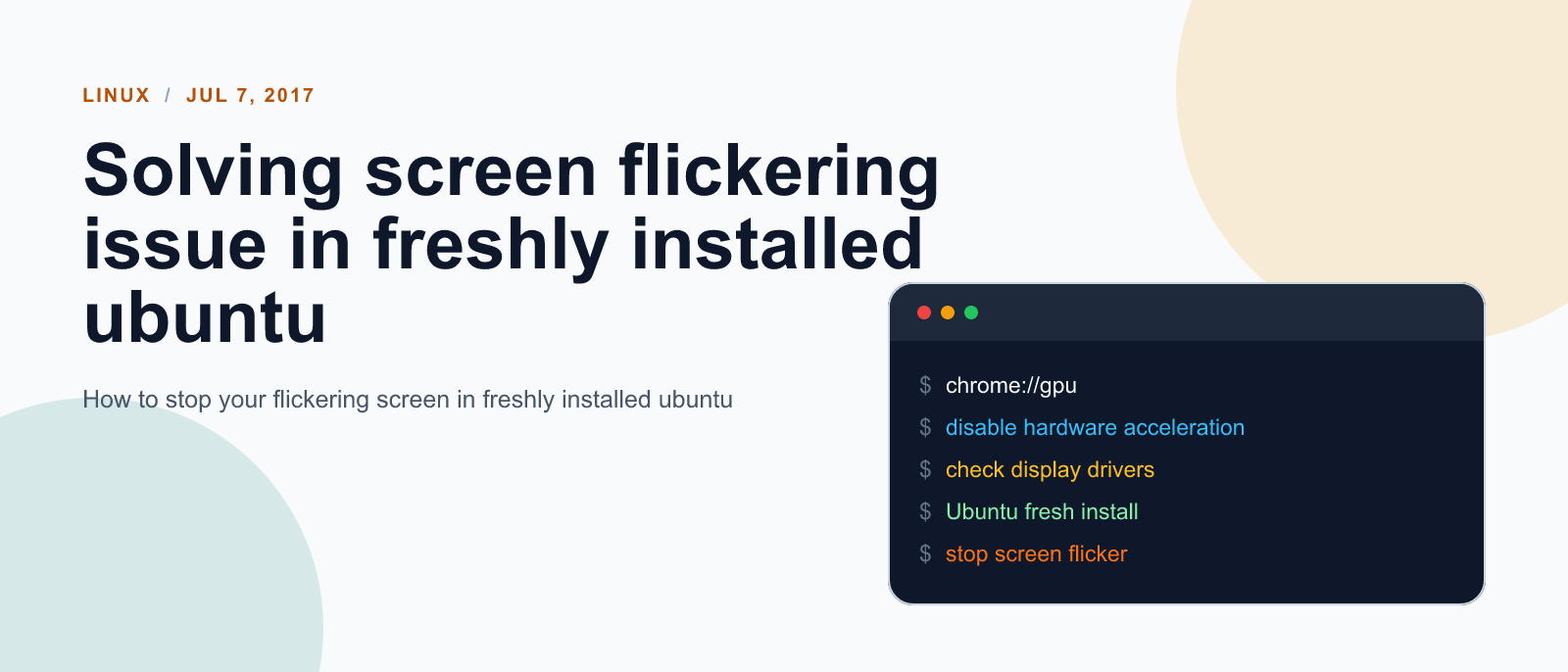 Solving screen flickering issue in freshly installed ubuntu