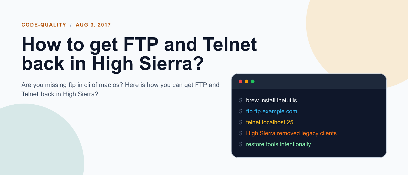 How to get FTP and Telnet back in High Sierra?