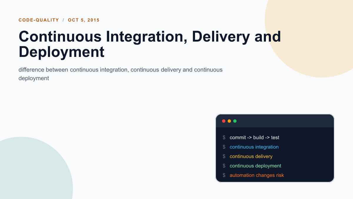 Continuous Integration, Delivery and Deployment