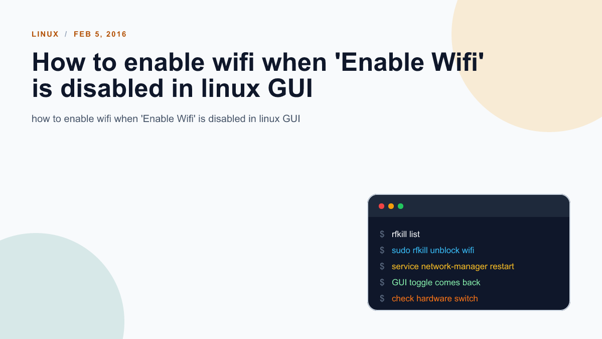 How to enable wifi when 'Enable Wifi' is disabled in linux GUI