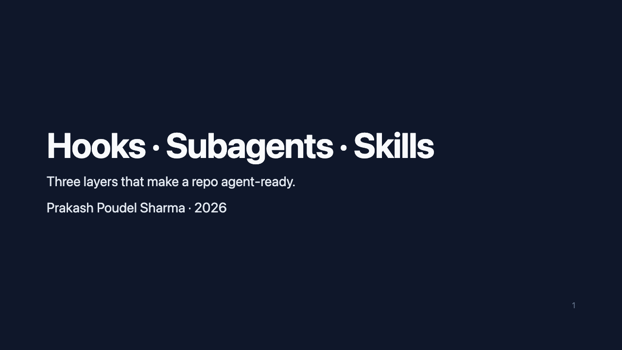 Hooks · Subagents · Skills — first slide