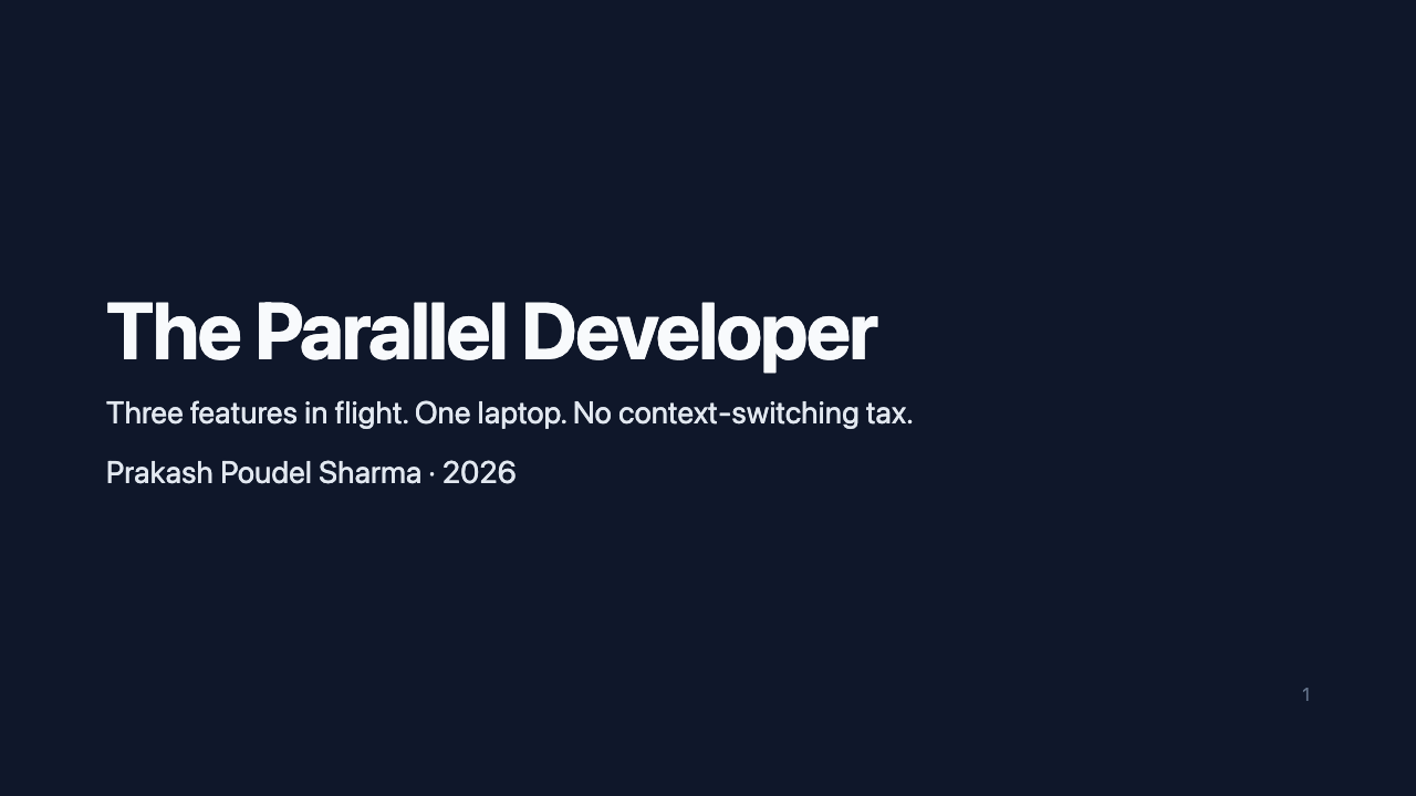 The Parallel Developer — first slide